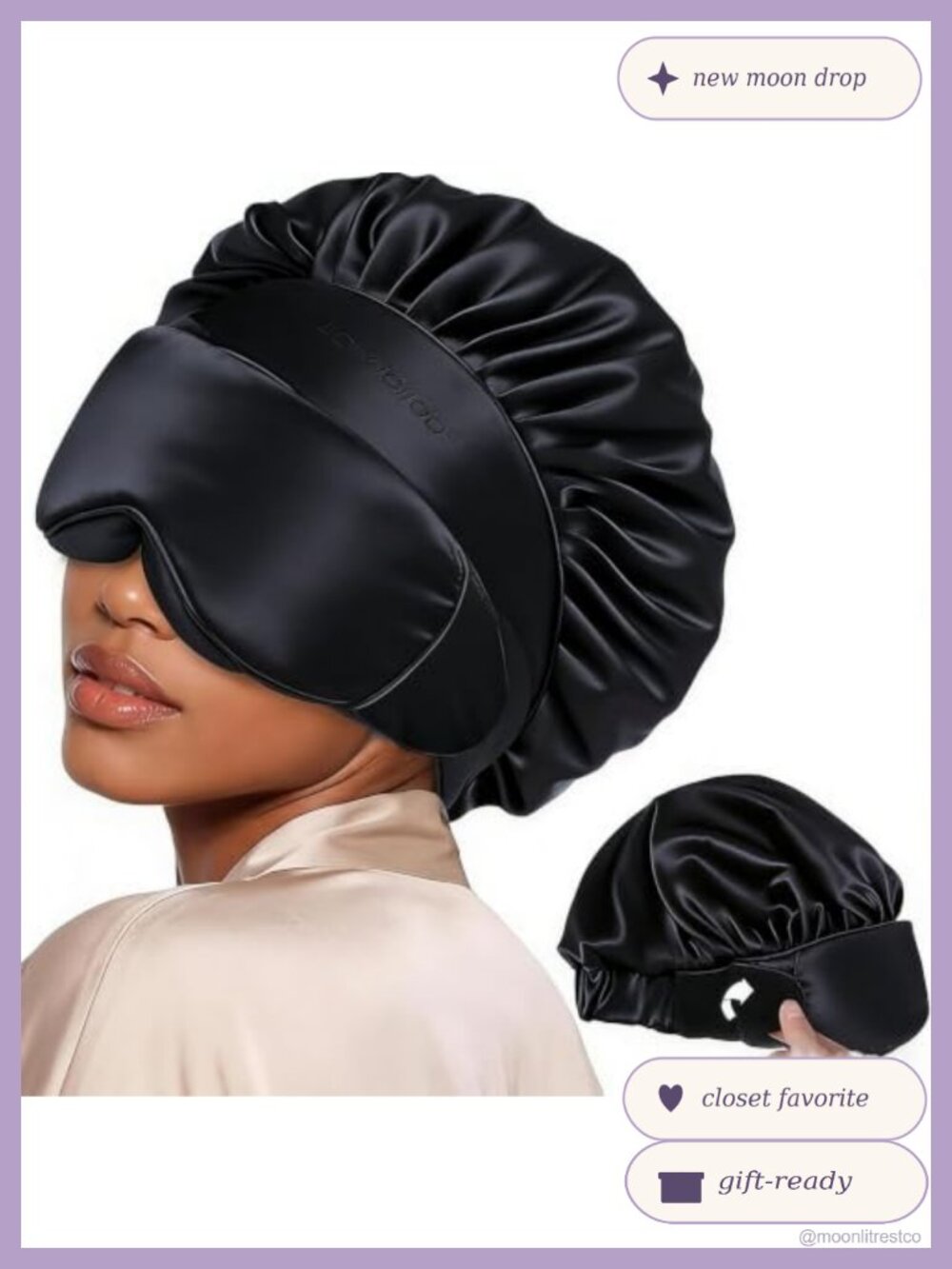 Satin Silk Bonnet 2-in-1 with Eye Mask Adjustable Sleep Cap for Curly Hair